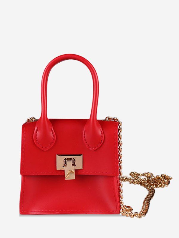 

Hasp Square Solid Chain Shoulder Bag, Lava red