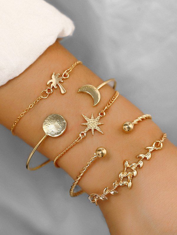 

Simple Leaf Celestial Cuff Bracelet Set, Gold