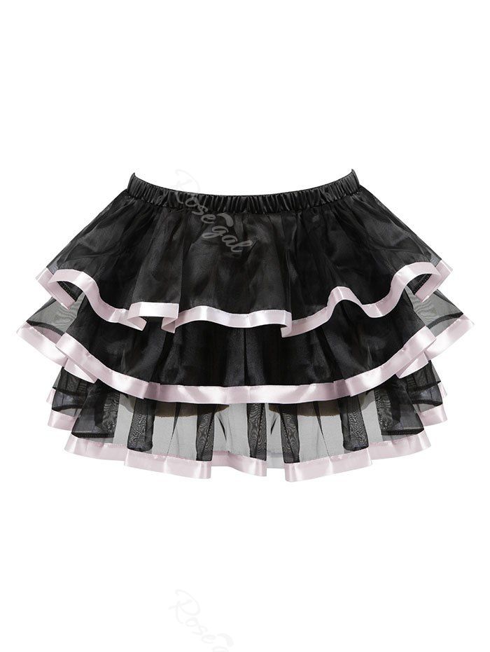 

Plus Size Contrast Satin Trims Organza Tutu Skirt, Pig pink