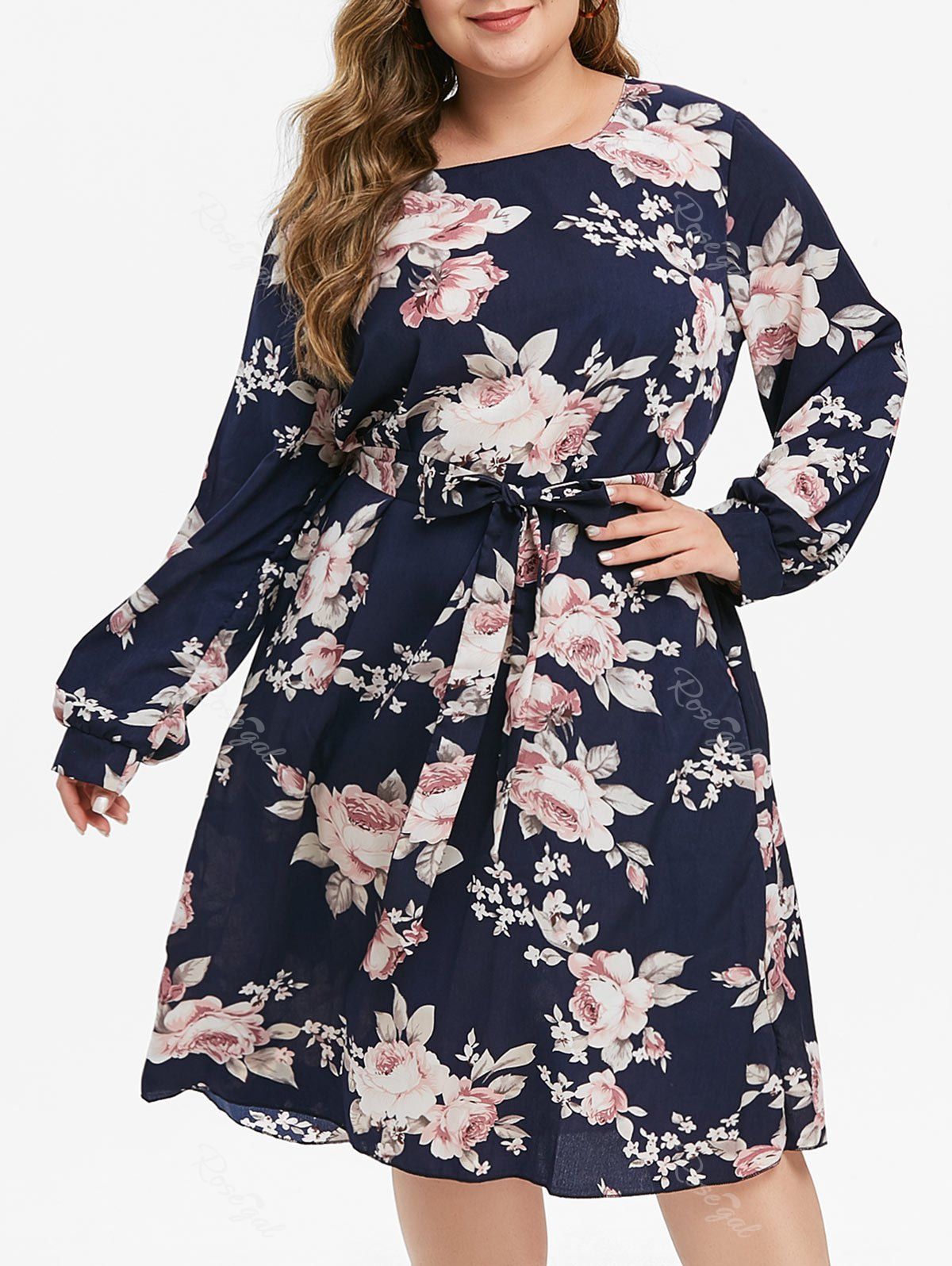 

Plus Size Floral Print Bohemian Midi Dress, Cadetblue