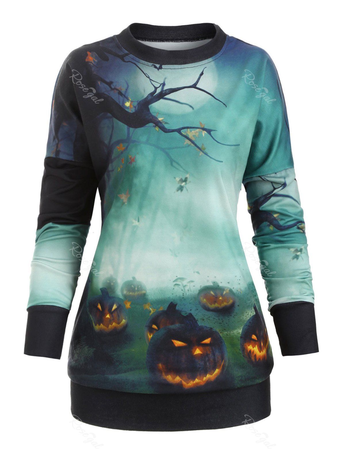

Pumpkin Skull Print Halloween Plus Size Pullover Sweatshirt, Multi