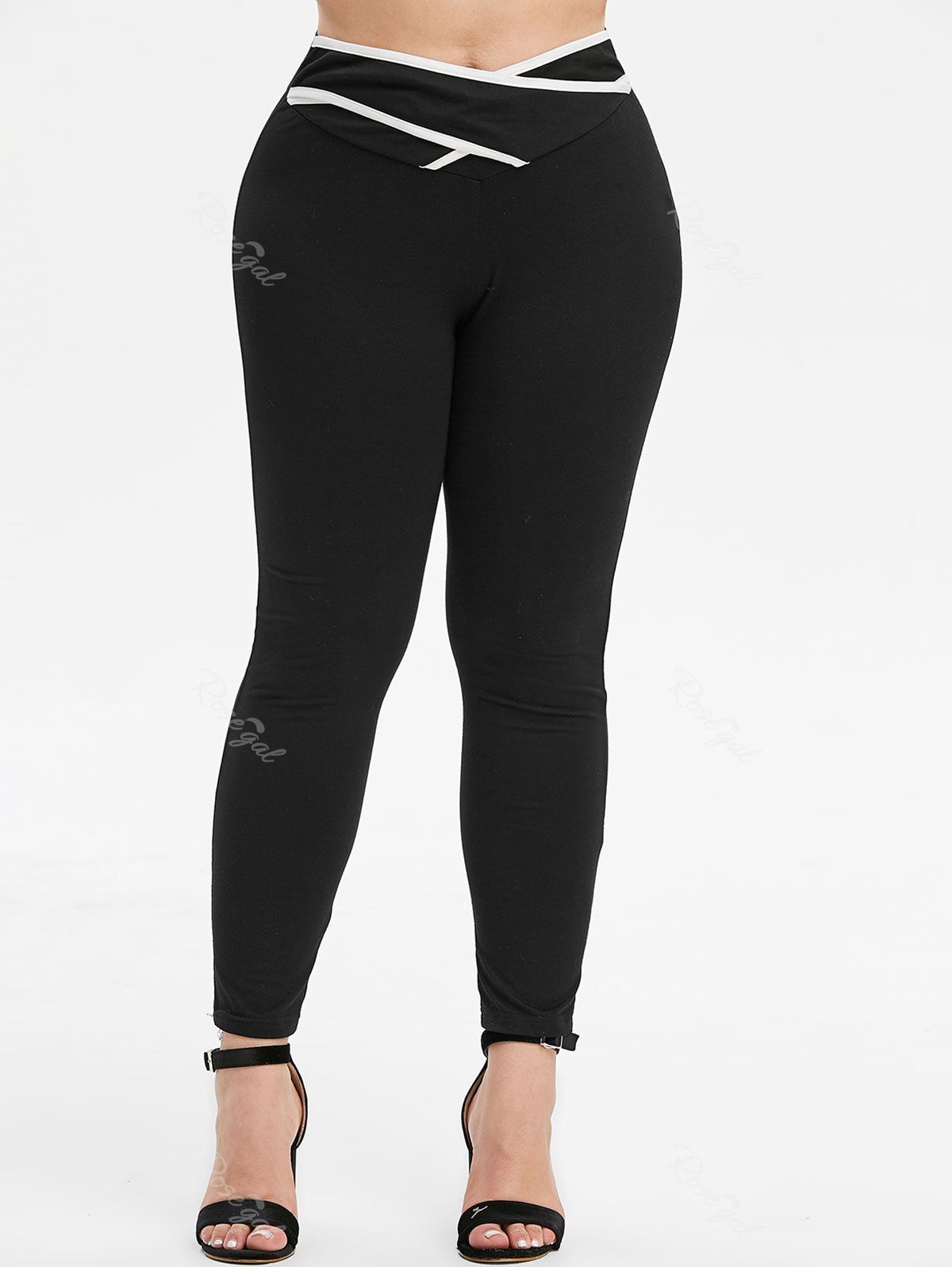 

Plus Size Stripe Trim Criss Cross Tight Pants, Multi