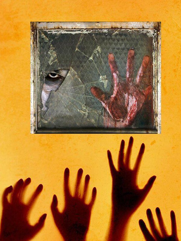 

3D Halloween Window Blood Hand Wall Sticker, Multi