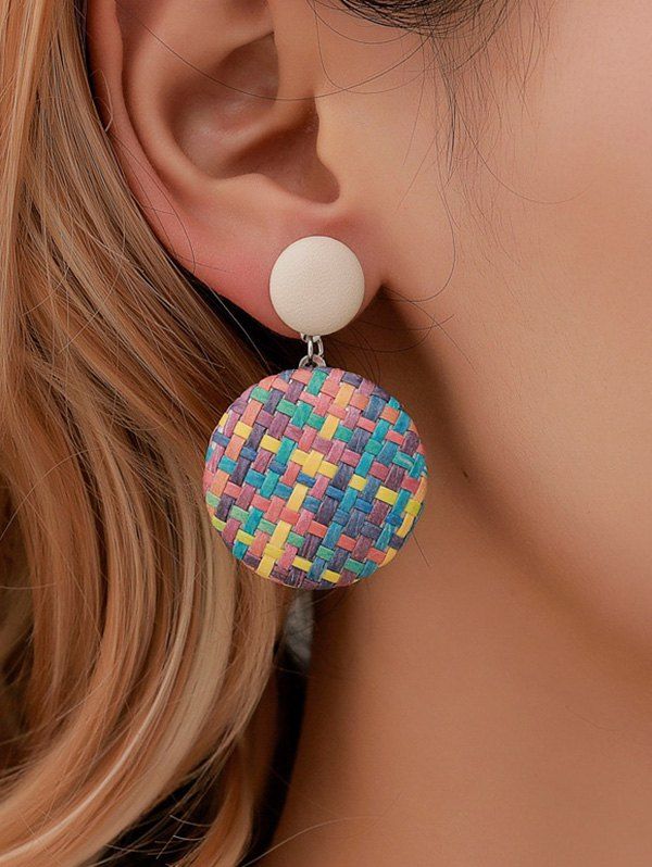 

Bohemian Straw Woven Round Button Earrings, Acu camouflage
