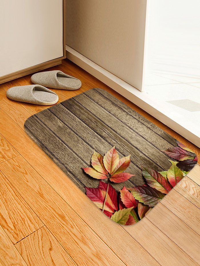 

Maple Leaf Wooden Pattern Floor Rug, Dark khaki