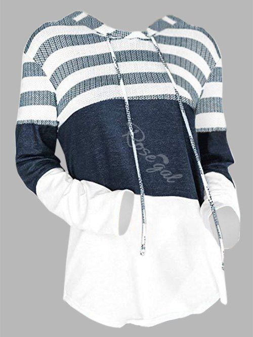 

Plus Size Mixed Media Colorblock Longline Hoodie, White