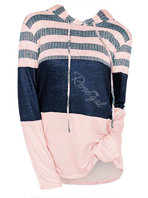 

Plus Size Mixed Media Colorblock Longline Hoodie, Pink