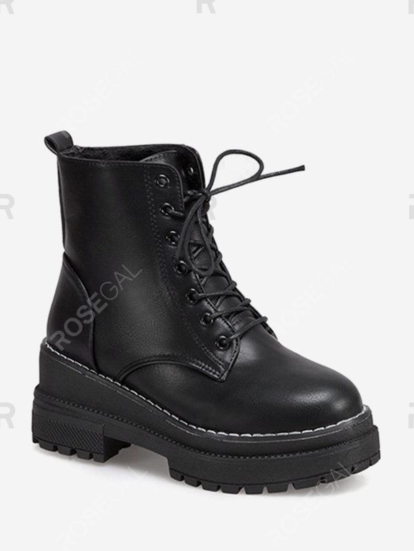

Lace Up Platform Chunky Heel Ankle Boots, Black