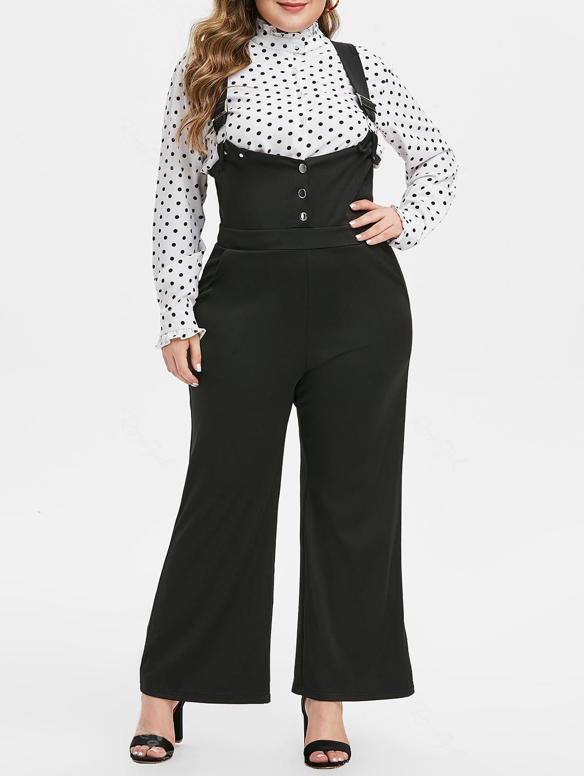 

Plus Size Buckle Suspender Palazzo Jumpsuit, Black