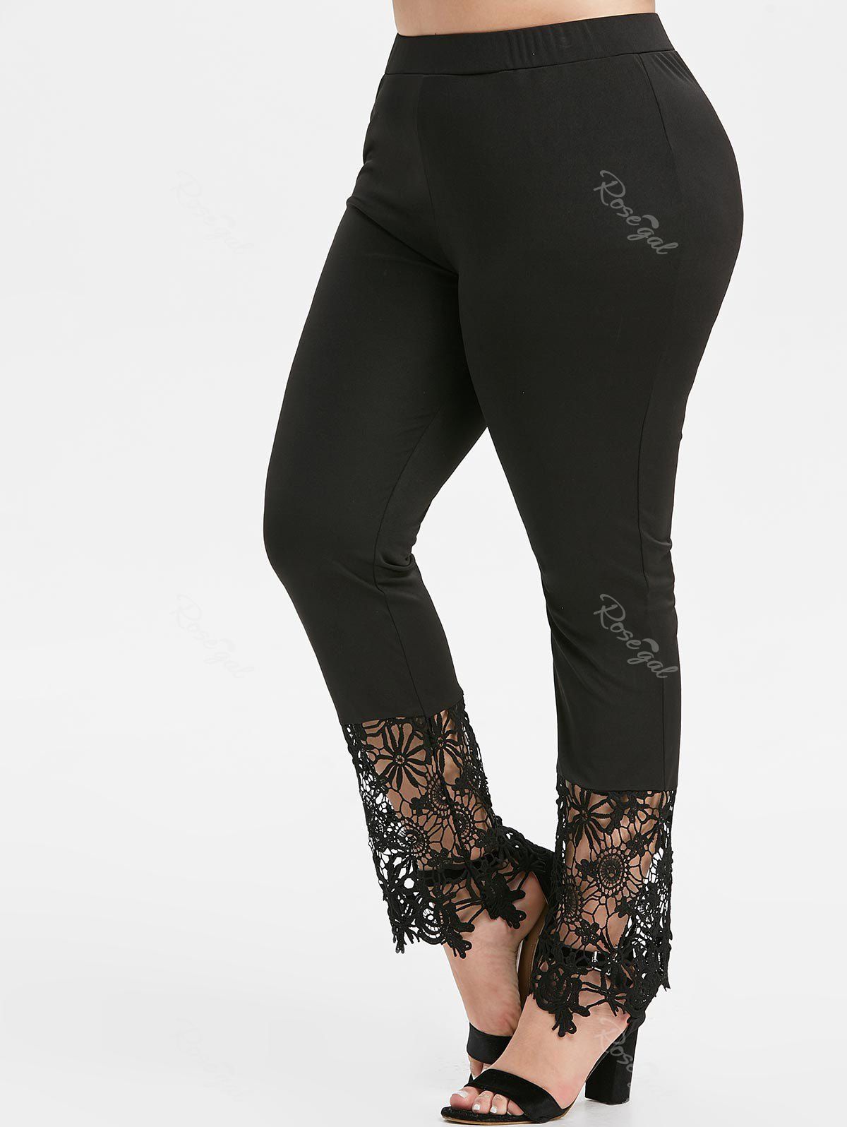 

Plus Size High Rise Lace Panel Pants, Black