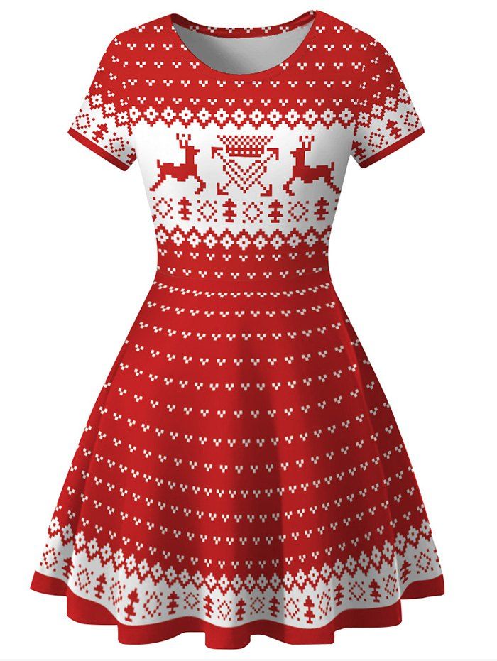

Christmas Short Sleeve Casual Dress, Red