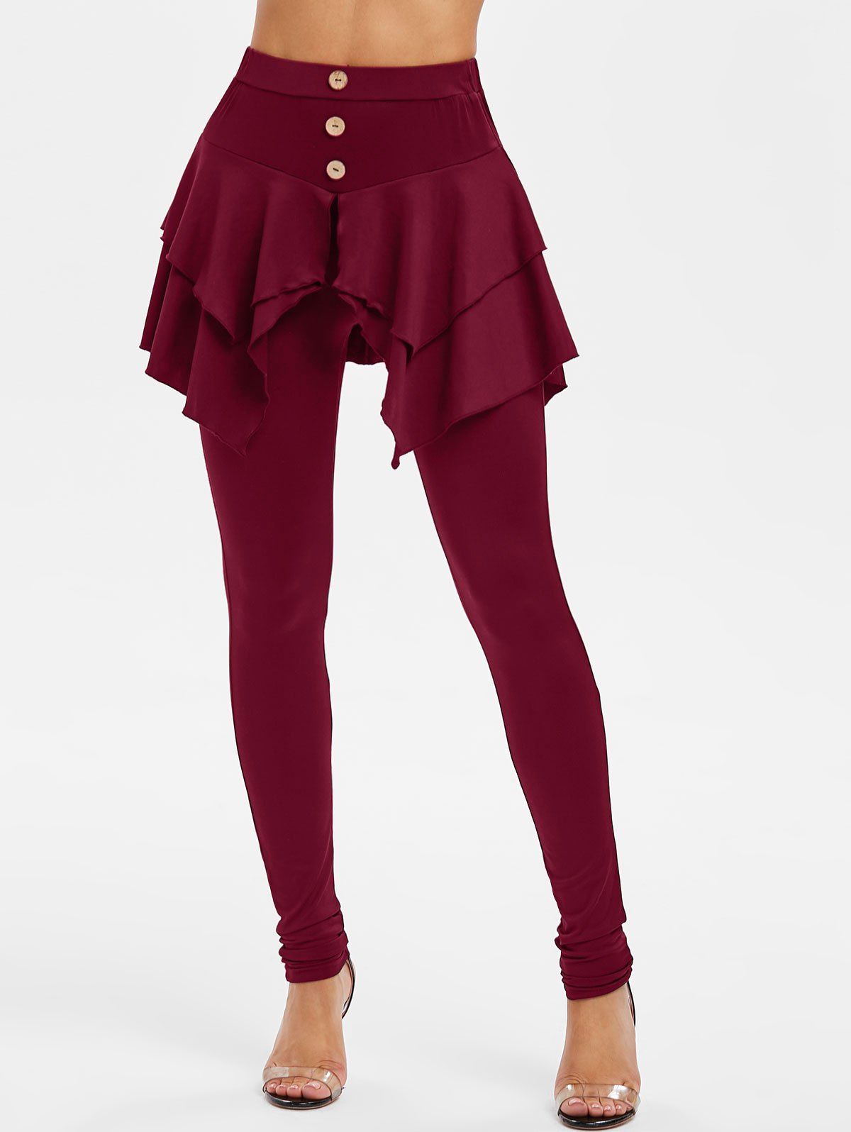 

Solid Elastic Waist Pencil Skirted Pants, Red wine
