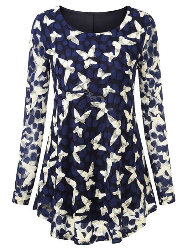 

Plus Size Butterfly Pattern Lace Blouse, Deep blue