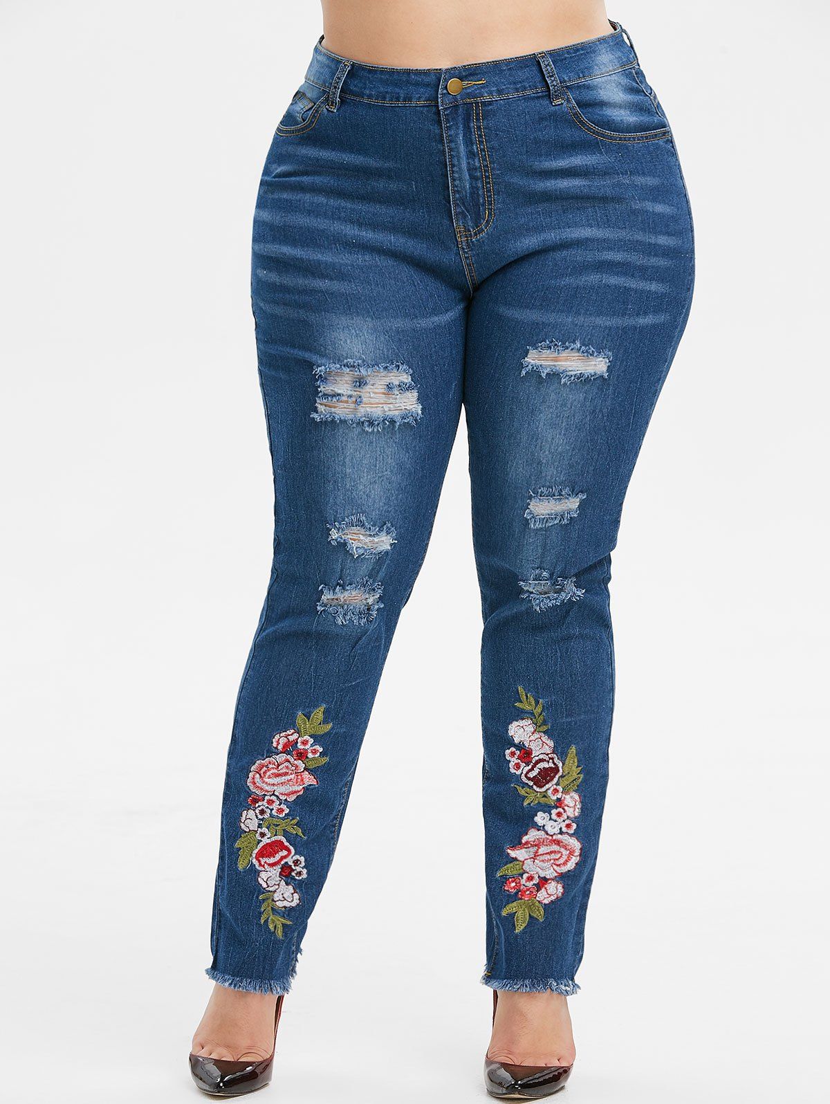 plus size embroidered jeans