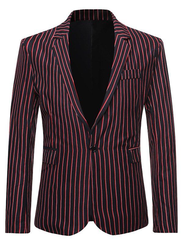 

Stripes Flap Pocket Back Split Casual Blazer, Black