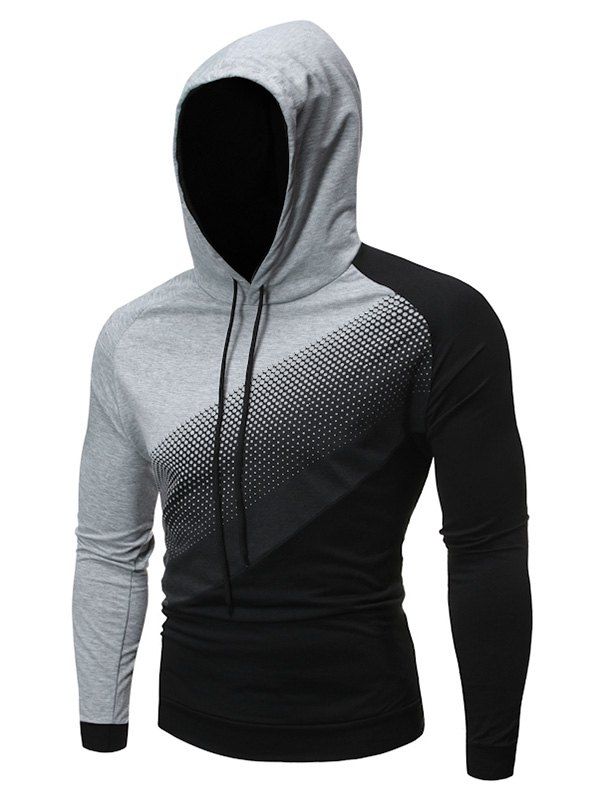 

Colorblock Splicing Polka Dots Raglan Sleeve Hoodie, Gray