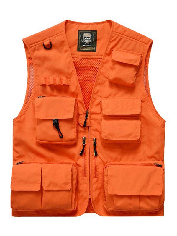 Multi Pocket Front Zip Cargo Vest, Orange