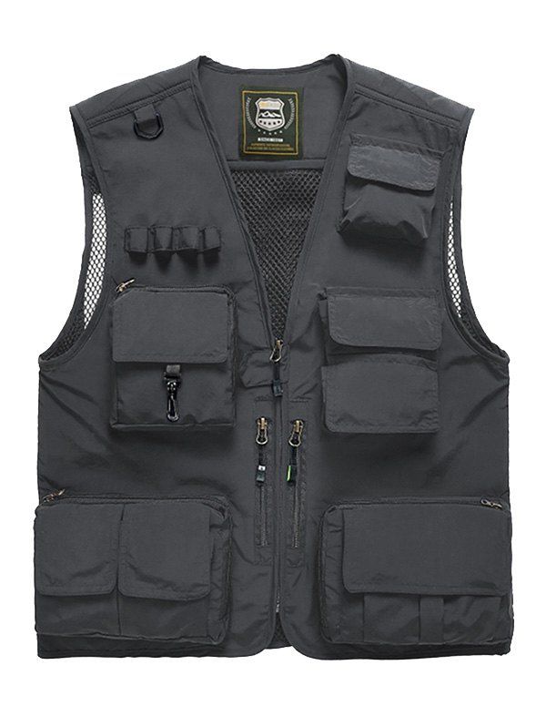 

Multi Pocket Front Zip Cargo Vest, Gray