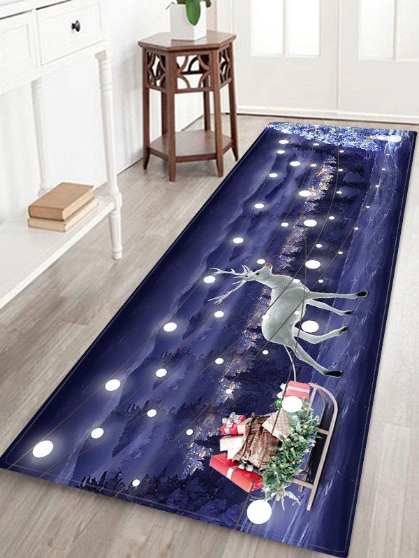 

Christmas Tree Lights Elk Print Floor Rug, Denim dark blue