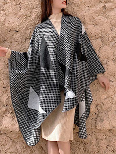 

Plaid Pattern Casual Shawl Scarf, Black