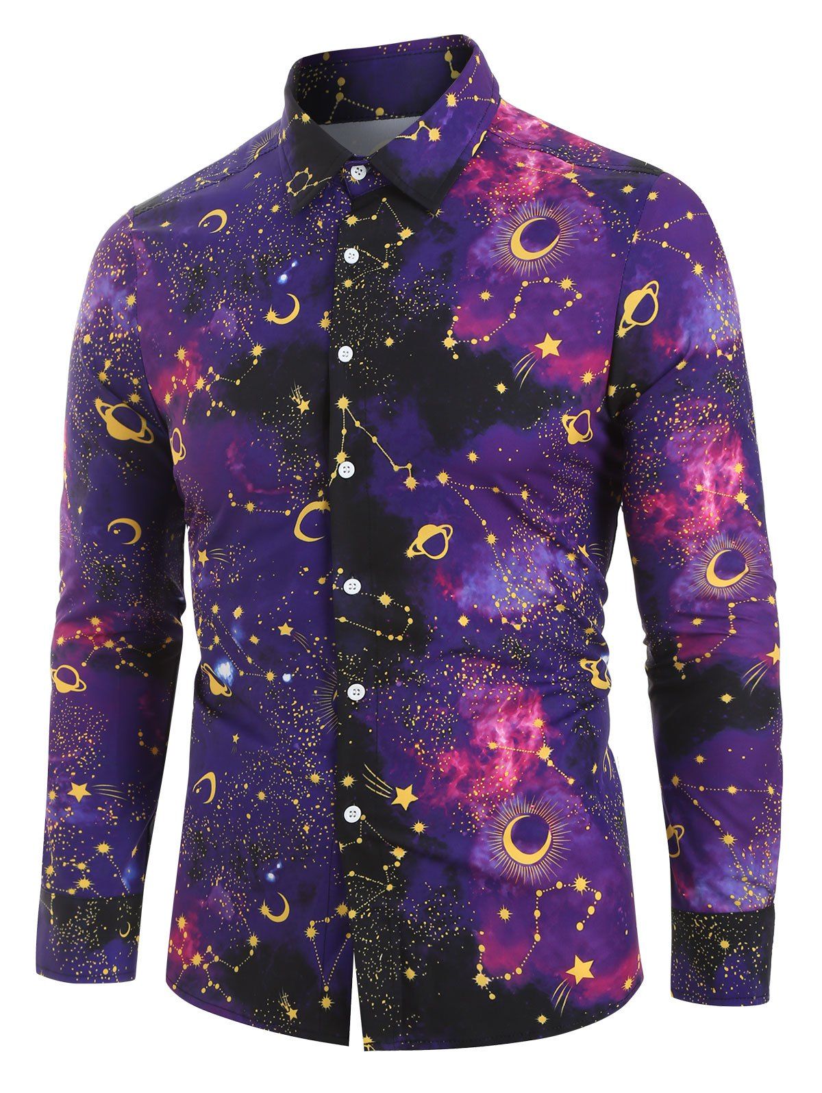 galaxy print button down shirt