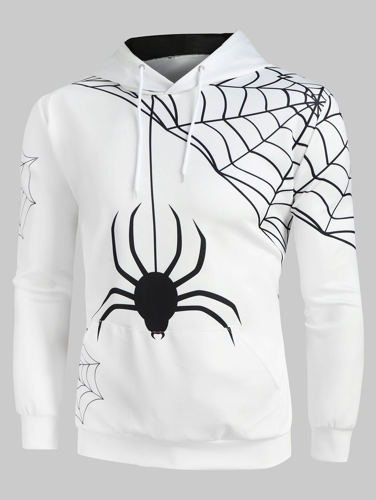 

Halloween Spider Web Print Front Pocket Hoodie, White