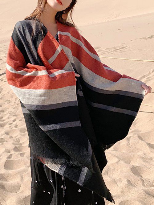 

Color Spliced Fringed Decoration Scarf, Watermelon pink