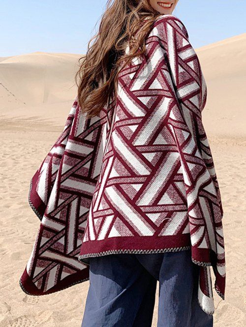 

Geometric Pattern Casual Shawl Scarf, Purple