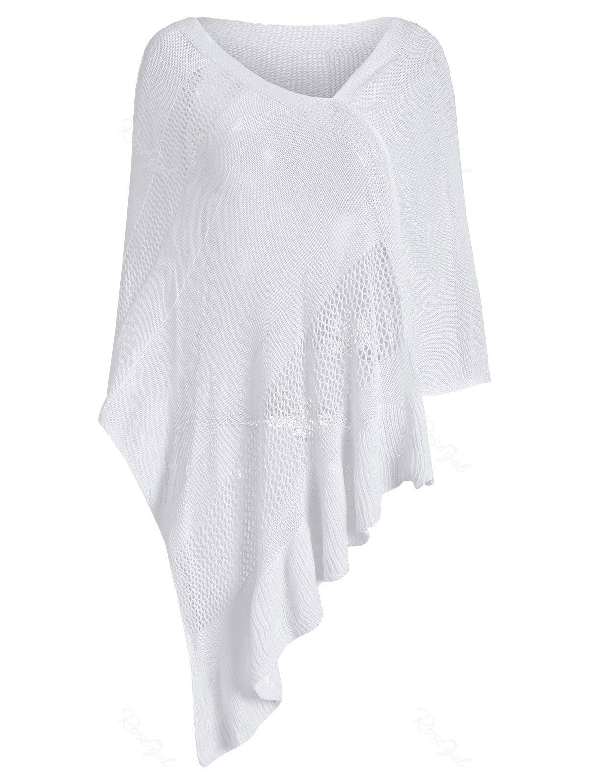 

Plus Size Asymmetric Poncho Sweater, White
