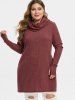 Pull Tunique Manches Longues Grande Taille à Col Roulé - Rouge Vineux 1X