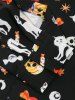 Chemise d'Halloween Boutonnée Citrouille et Chat Imprimés - Noir 2XL