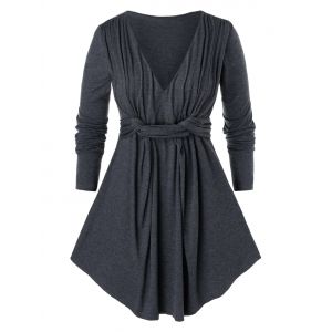 

Plus Size Front Twist Space Dye T Shirt, Dark gray