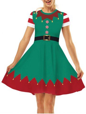 

Christmas 3D Print Knee Length Dress, Multi-c