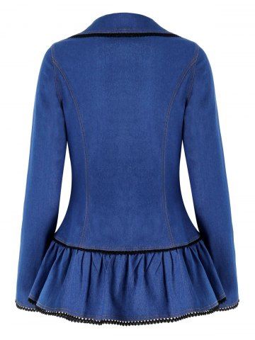 

Button Turn-down Collar Ruffle Coat, Peacock blue