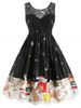 Plus Size Christmas Vintage Cat Snowflake Print Party Dress -  