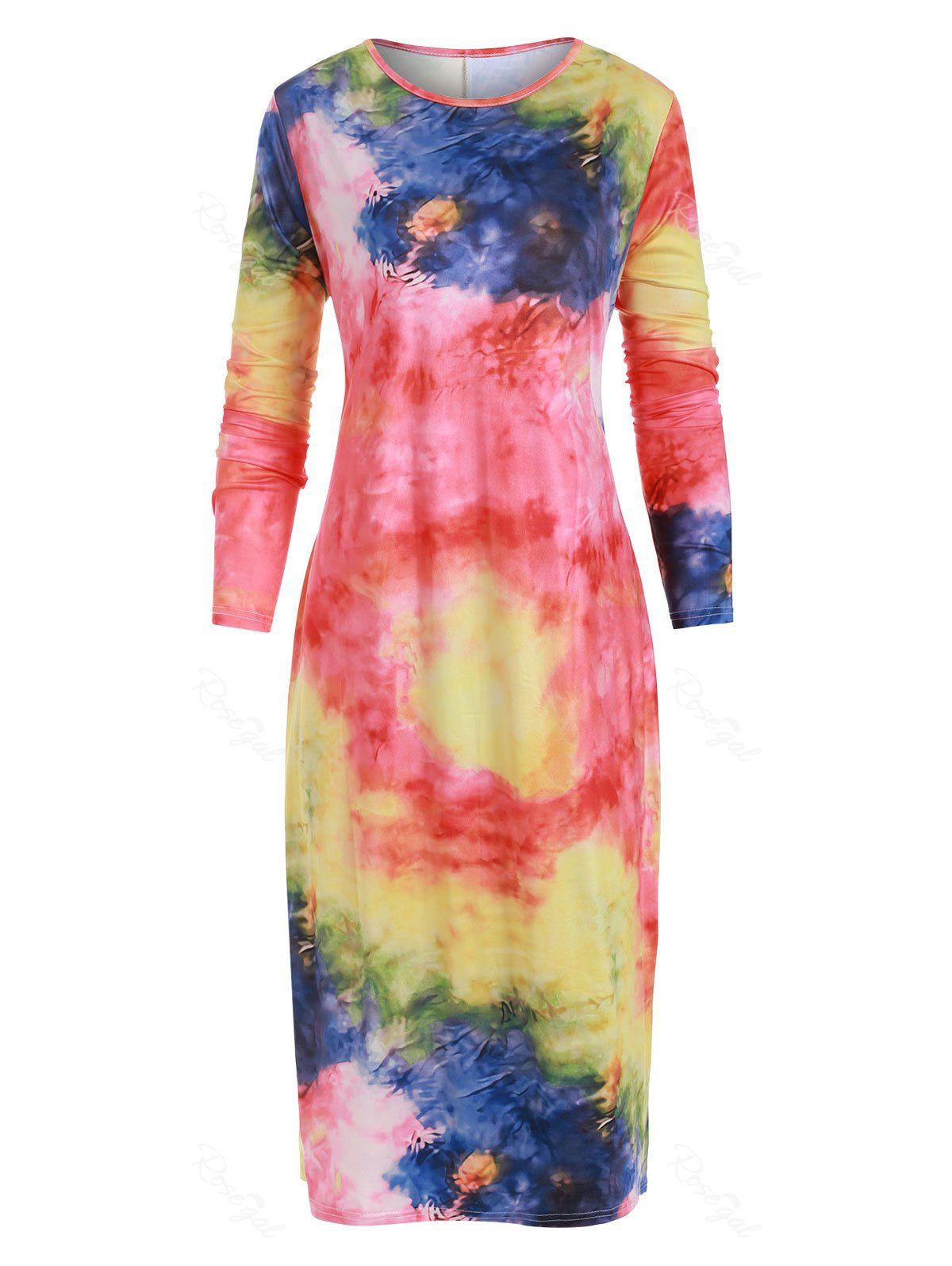 

Plus Size Long Sleeve Tie Dye Bodycon Dress, Multi