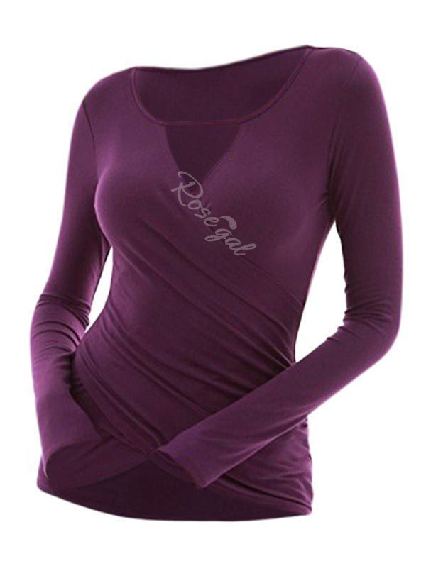 

Plus Size Crossover Keyhole Surplice T Shirt, Purple iris