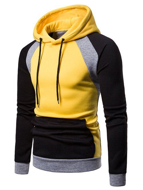 

Color Blocking Splicing Raglan Sleeve Fleece Hoodie, Yellow