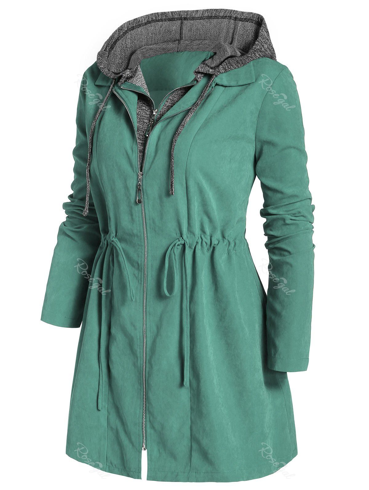 

Plus Size Marled Panel Hooded Tunic Coat, Macaw blue green