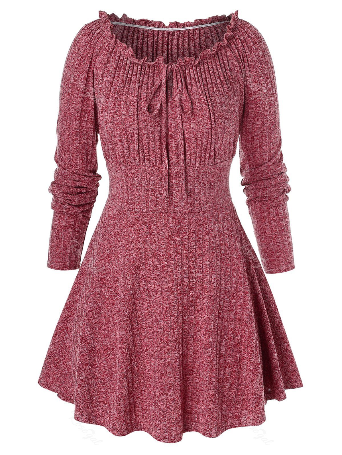 

Plus Size Marled Ruffle Tie Sweater, Cherry red