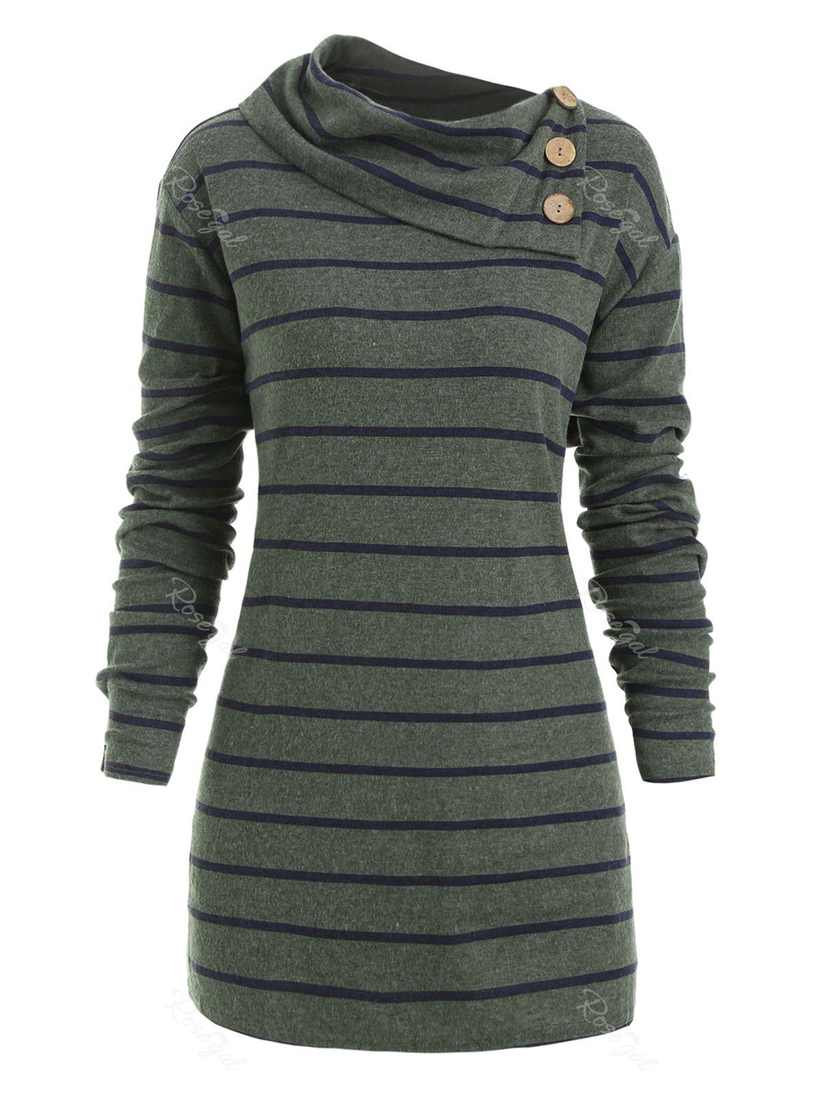 

Plus Size Striped Elbow Patch Tunic Knitwear, Camouflage green