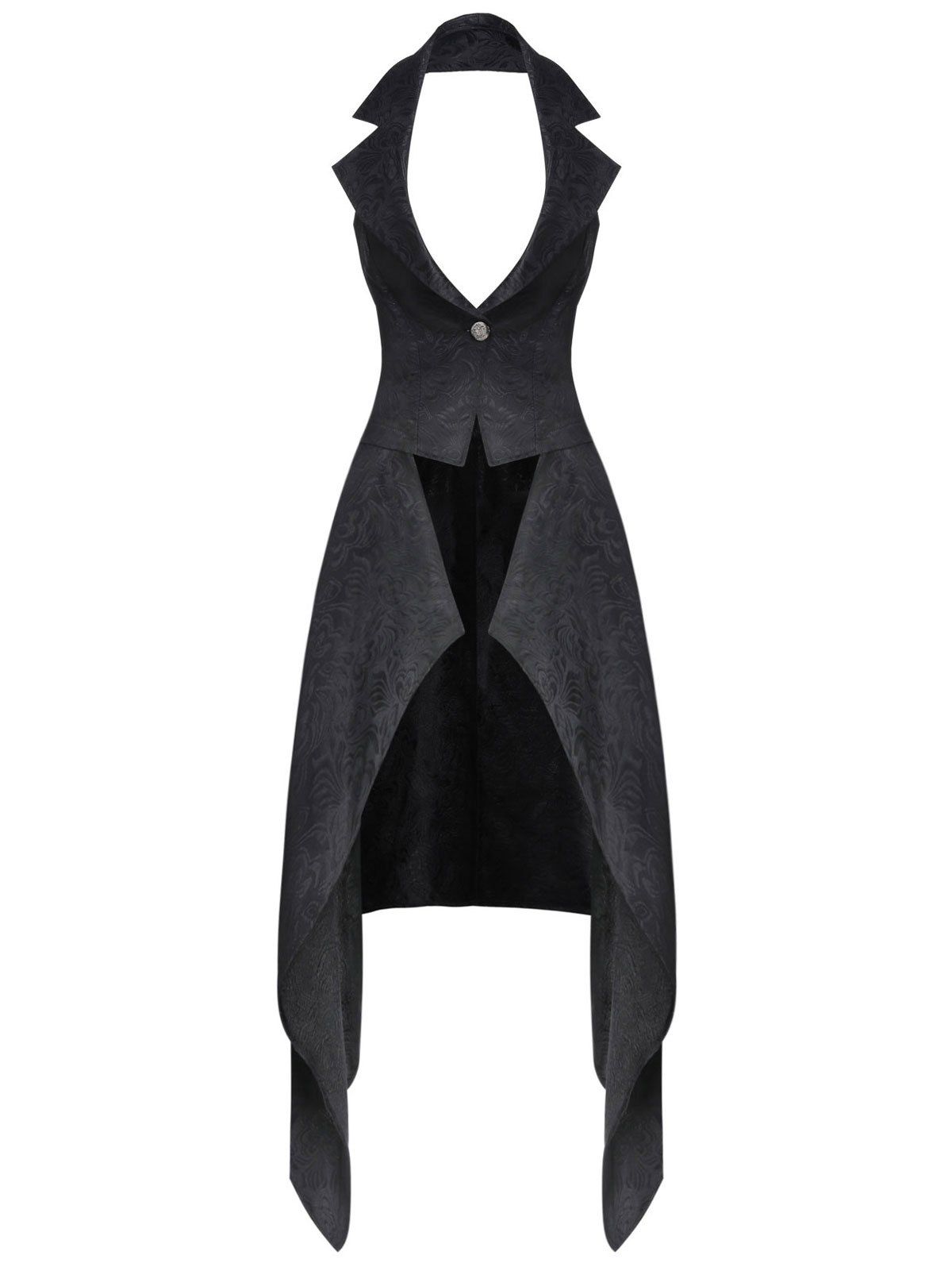 

Halter Asymmetric Lace-up Back Jacquard Gothic Vest, Black