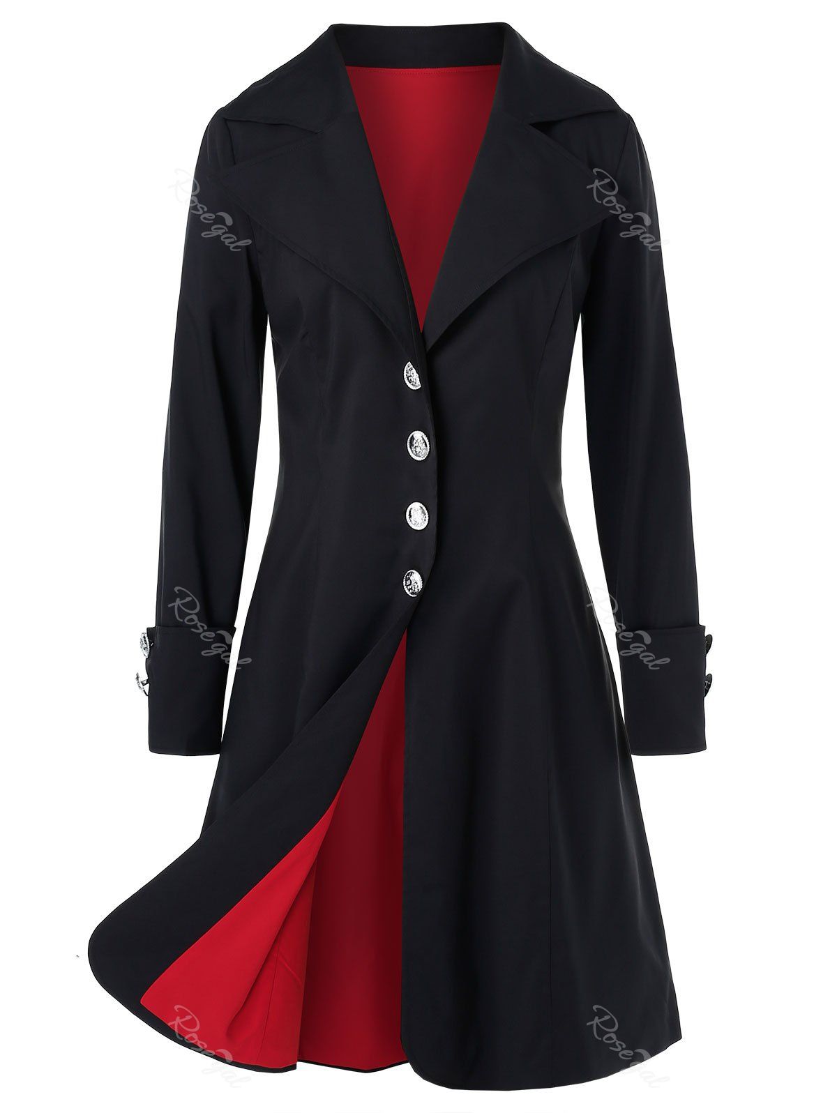 

Plus Size Lapel Single Breasted Long Coat, Black
