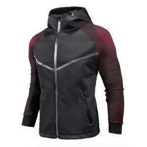 

Striped Raglan Sleeve Zip Up Hoodie, Red