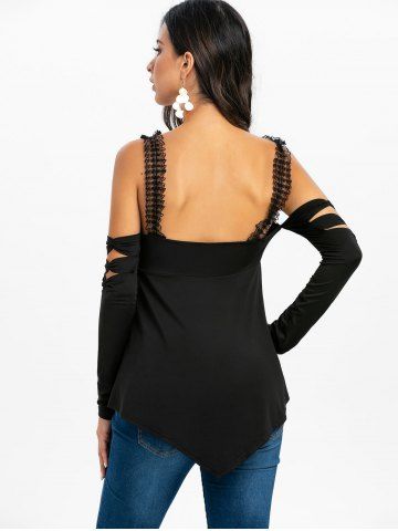 

Cold Shoulder Ripped Cat Print Graphic T Shirt, Black