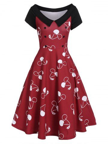 rosegal Vintage Cherry Printed Pin Up Dress