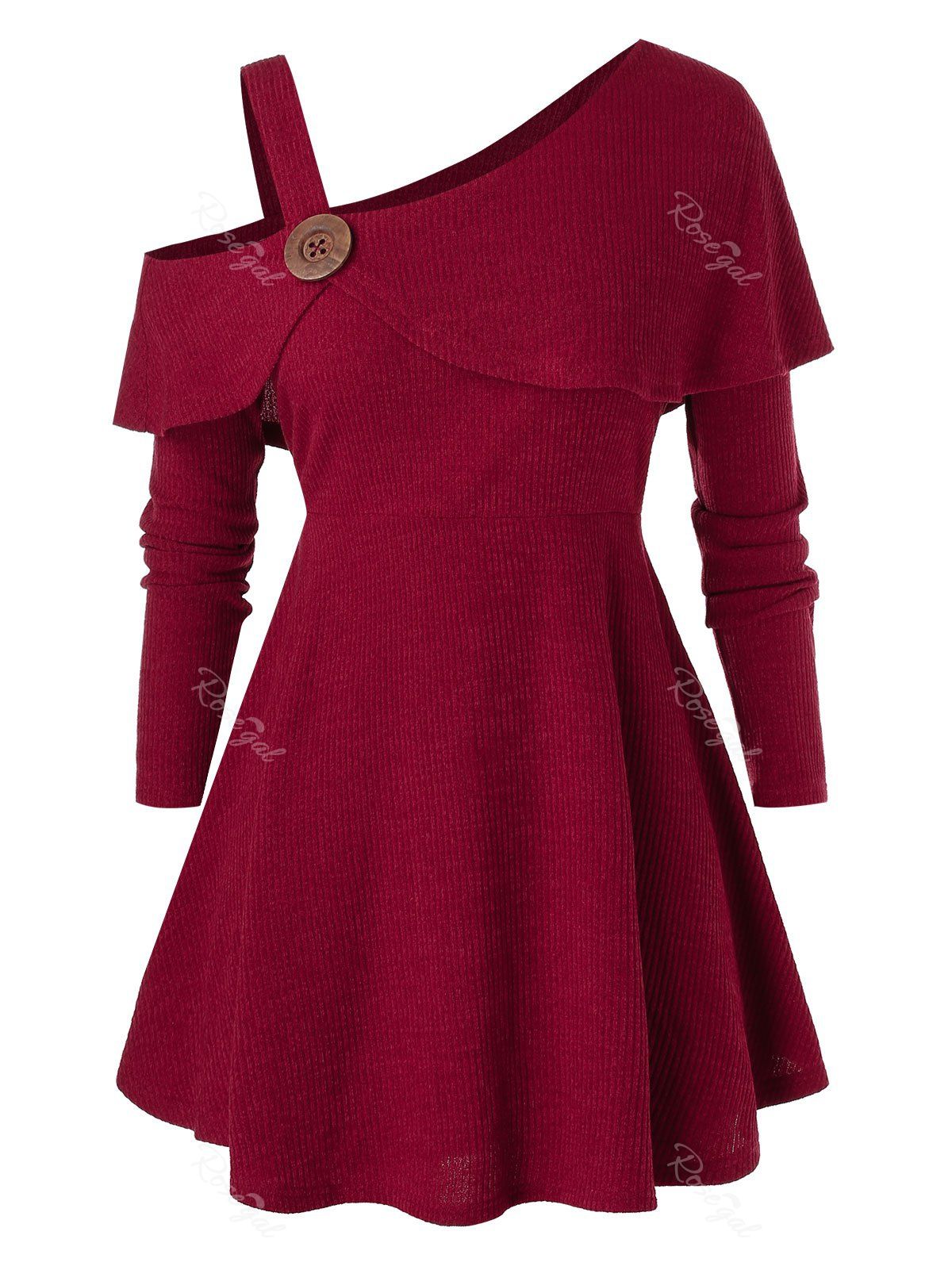

Plus Size Solid Tunic Skew Neck Sweater, Blood red