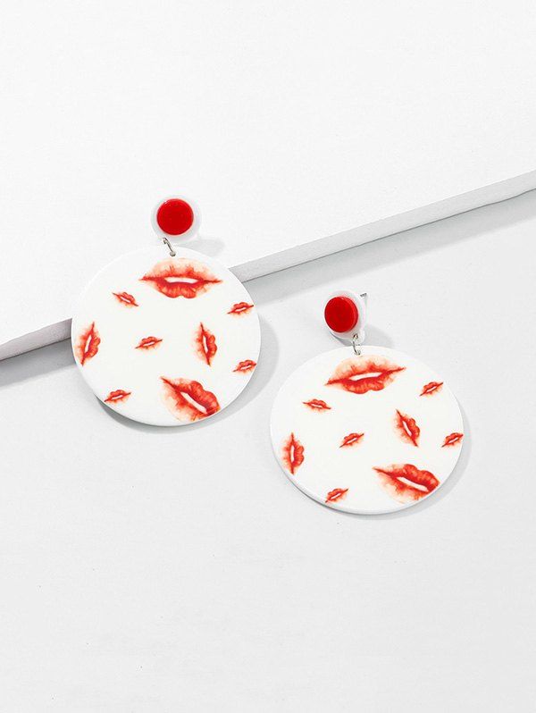 

Lip Print Acrylic Round Drop Earrings, Red