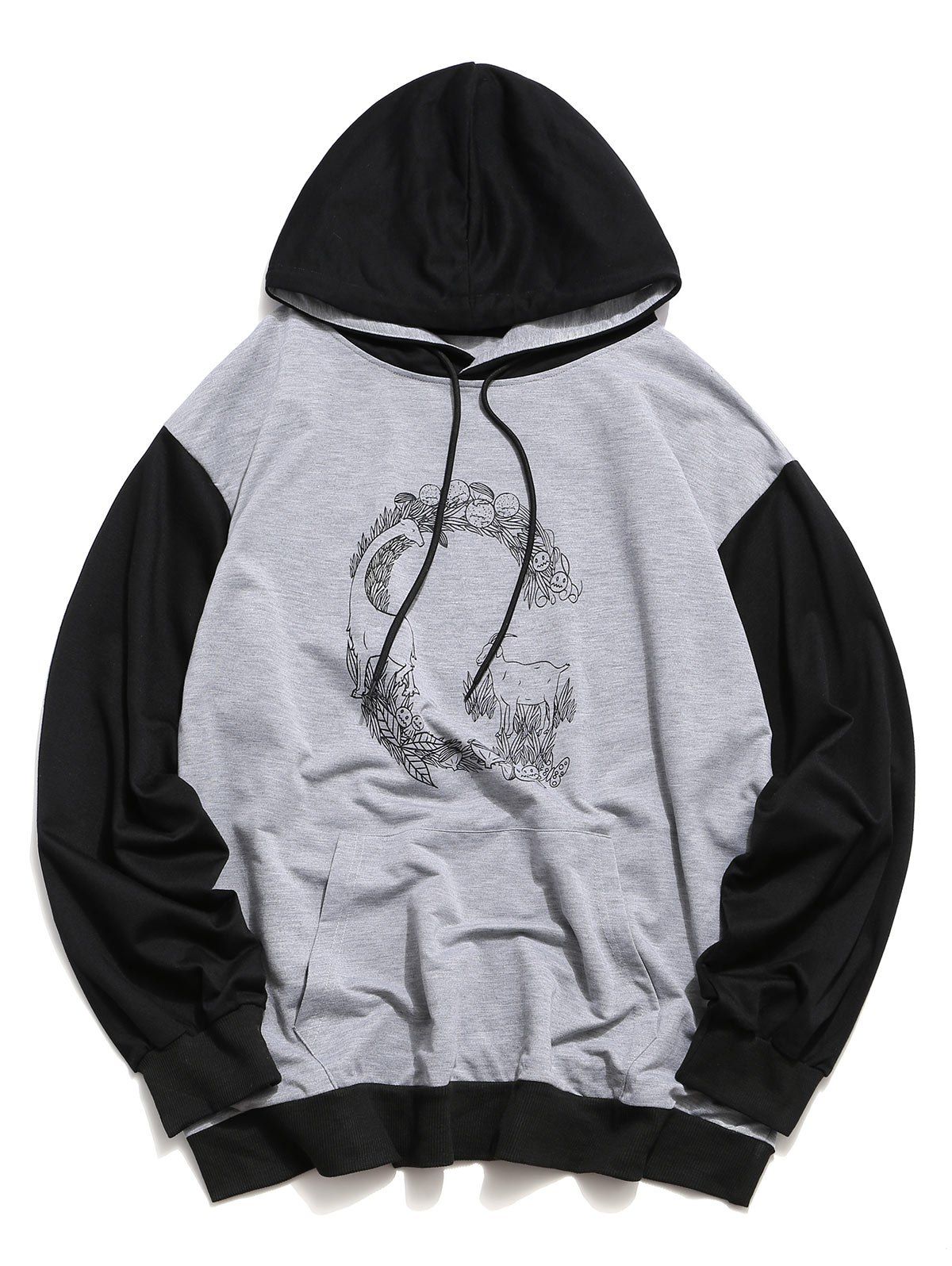

Plus Size Animals Print Kangaroo Pocket Contrast Pullover Hoodie, Multi