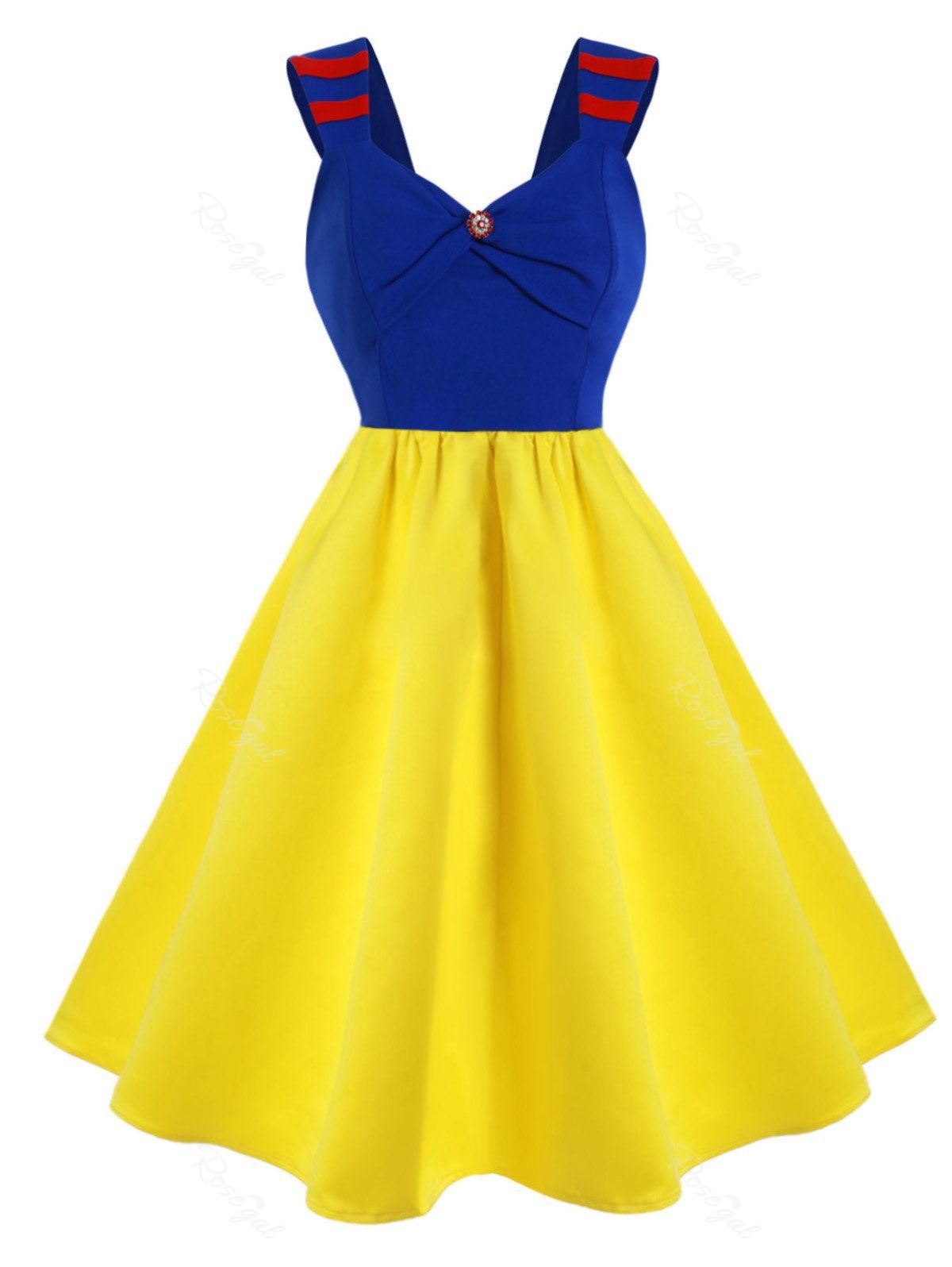 

Rhinestone Twist Front Colorblock Stripes Plus Size Dress, Yellow